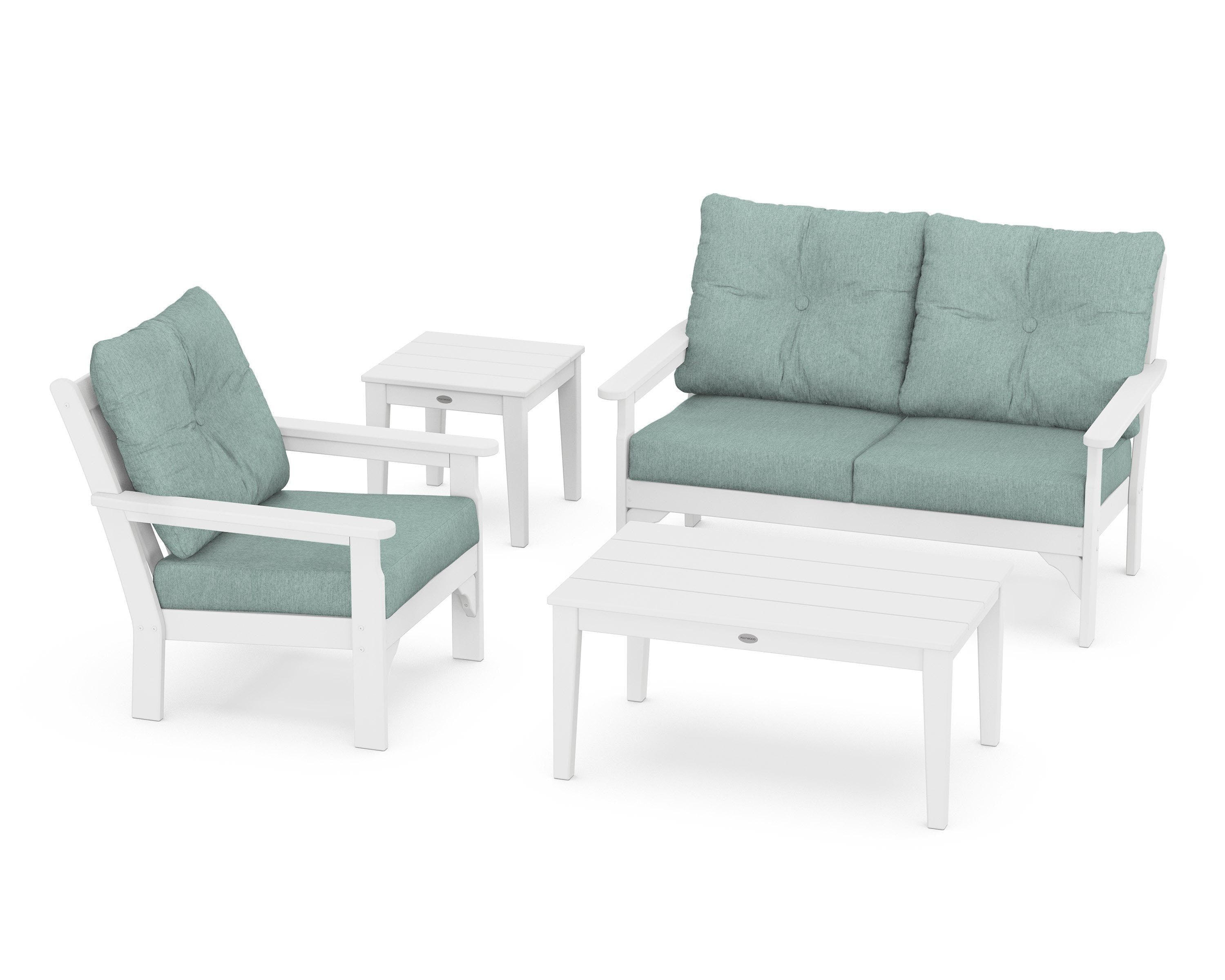 POLYWOOD® Vineyard 4-Piece Deep Seating Set in White / Glacier Spa