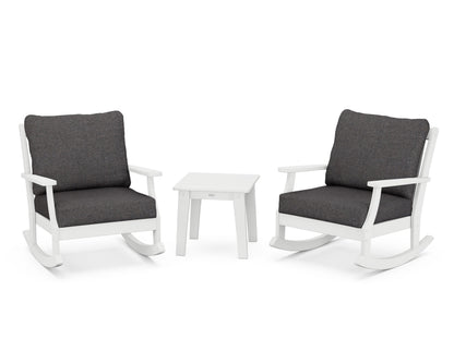POLYWOOD® Braxton 3-Piece Deep Seating Rocker Set in White / Ash Charcoal
