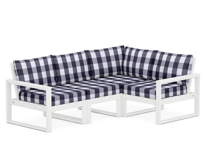 POLYWOOD® EDGE 4-Piece Modular Deep Seating Set in White / Buffalo Plaid Navy