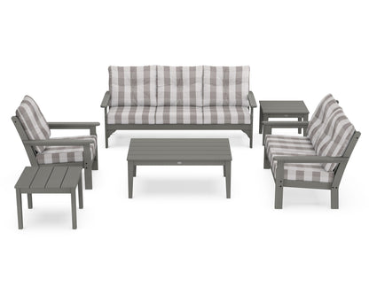 POLYWOOD® Vineyard 6-Piece Deep Seating Set in Slate Grey / Buffalo Plaid Grey Mist