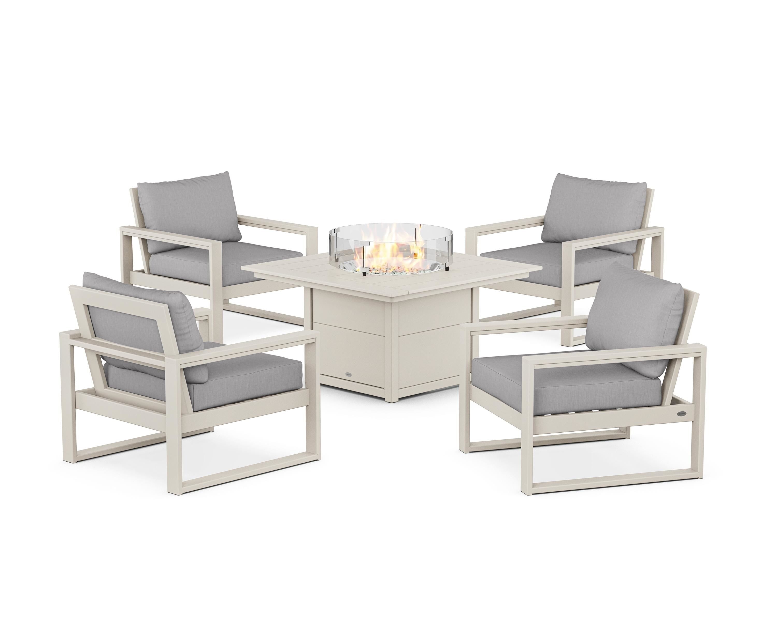 POLYWOOD® EDGE Sectional 5-Piece Deep Seating Set with Fire Pit Table in Sand / Granite