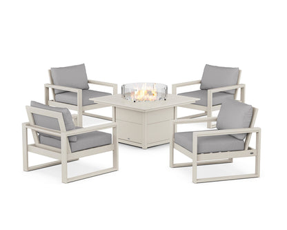 POLYWOOD® EDGE Sectional 5-Piece Deep Seating Set with Fire Pit Table in Sand / Granite