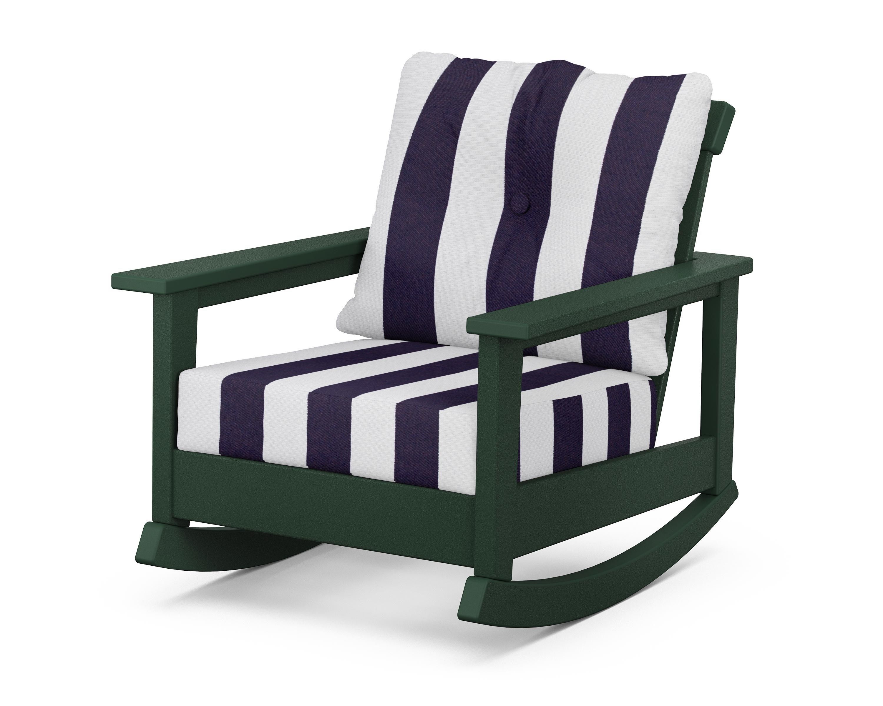 POLYWOOD® Prescott Deep Seating Rocking Chair in Green / Cabana Stripe Navy