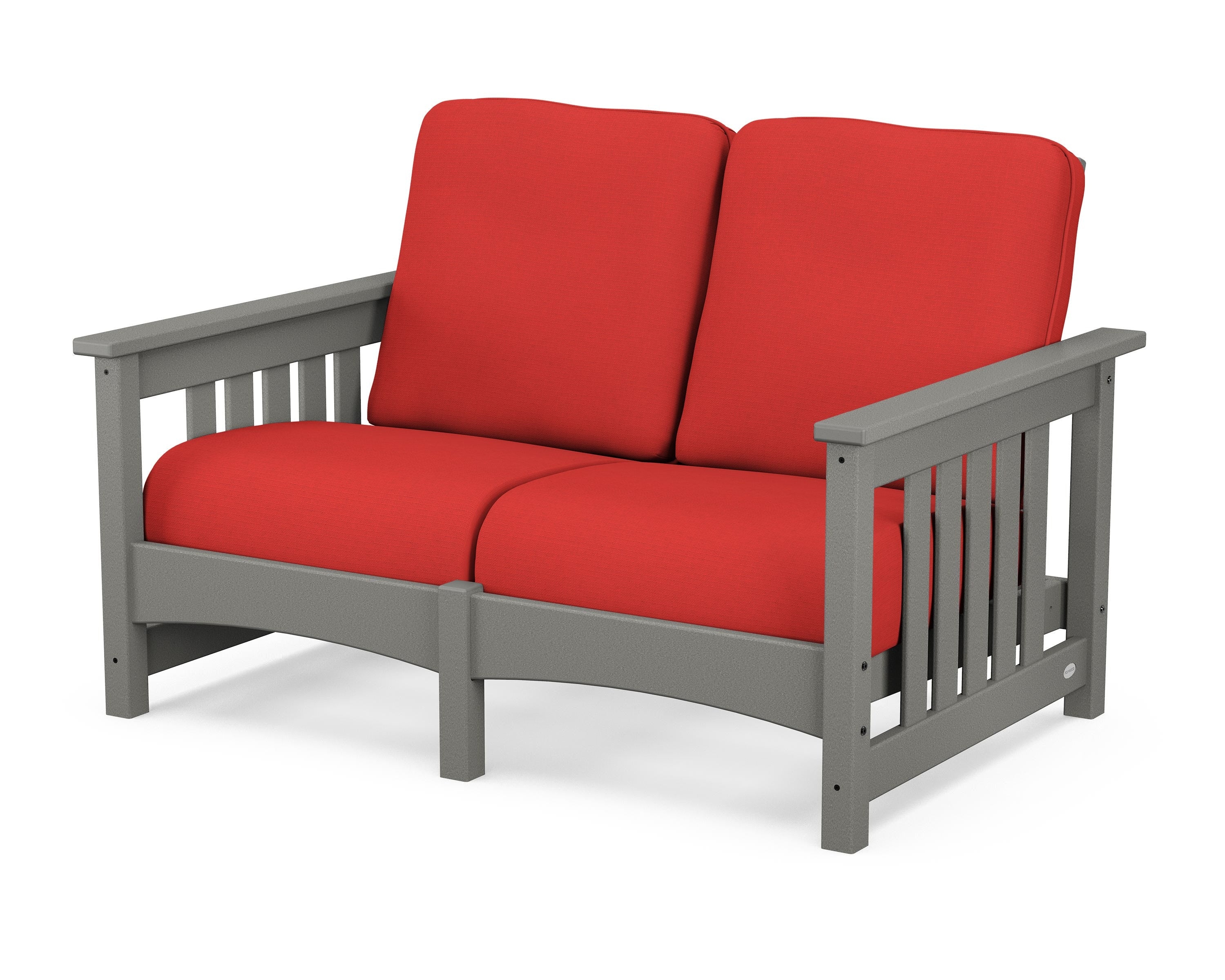 POLYWOOD® Club Mission Loveseat in Slate Grey / Crimson Linen