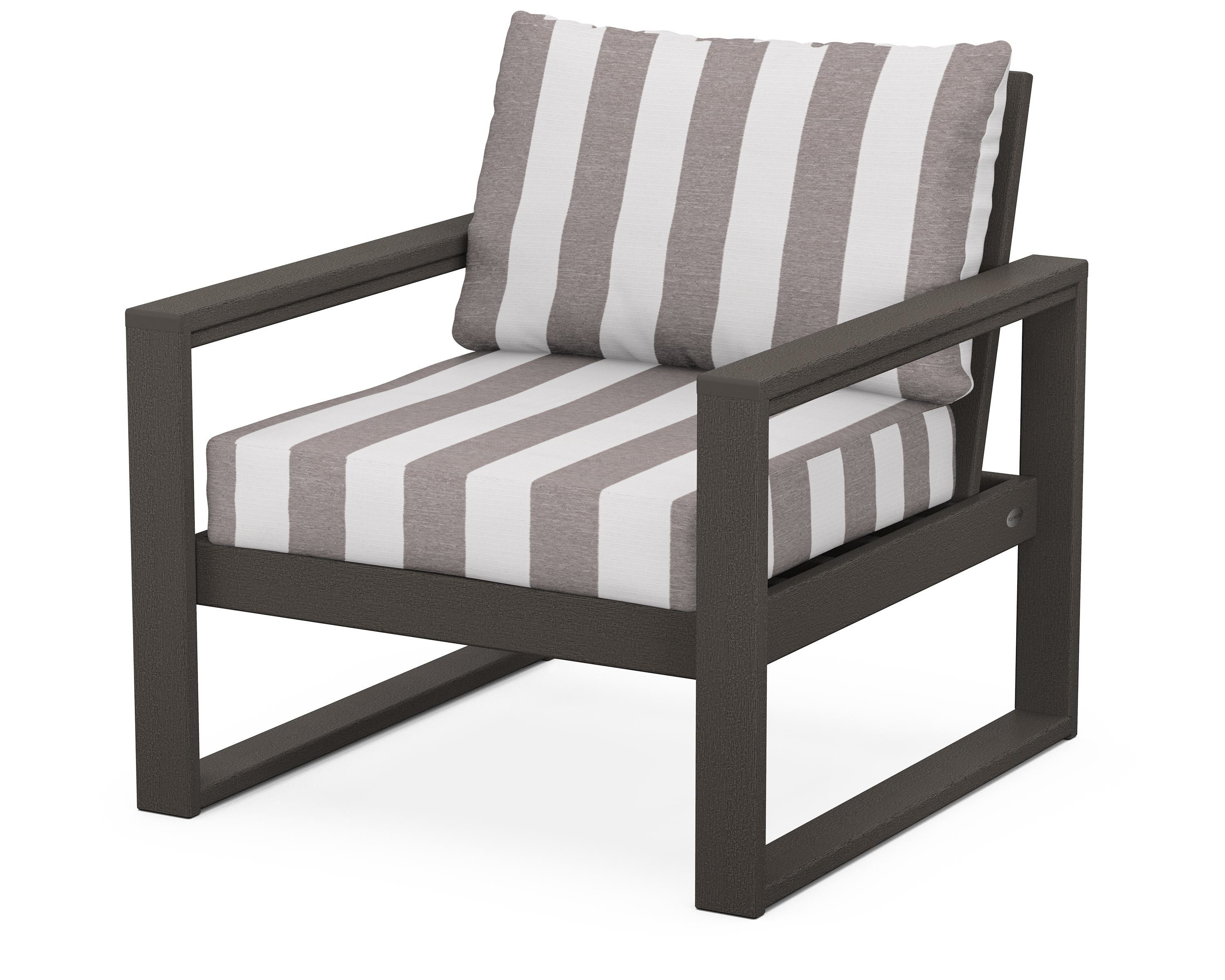 POLYWOOD® EDGE Club Chair in Vintage Coffee / Cabana Stripe Grey Mist