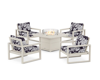 POLYWOOD® EDGE Sectional 5-Piece Deep Seating Set with Fire Pit Table in Sand / Leaf Navy