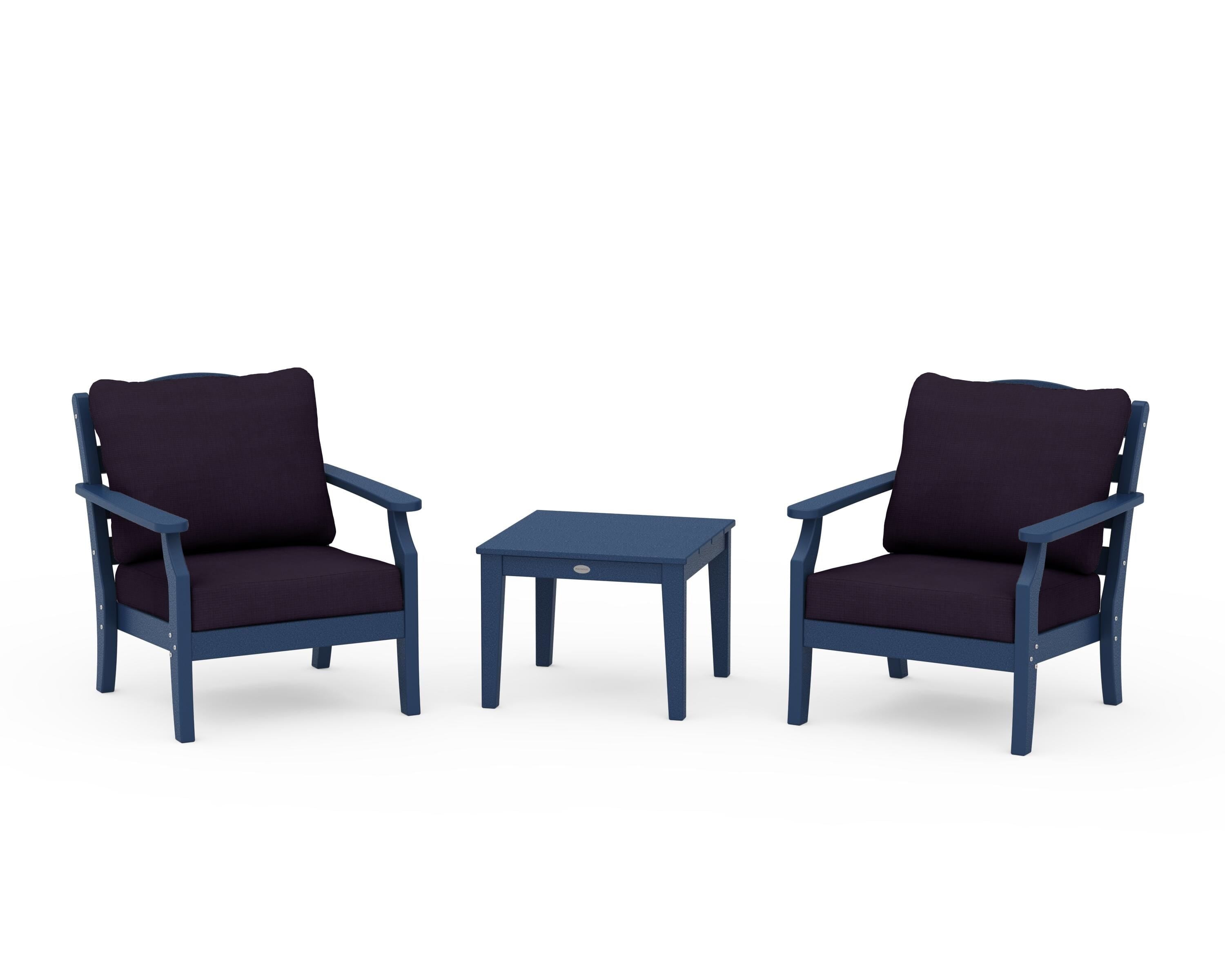 Draper James™ by  POLYWOOD® Savannah 3-Piece Deep Seating Set in Navy / Navy Linen