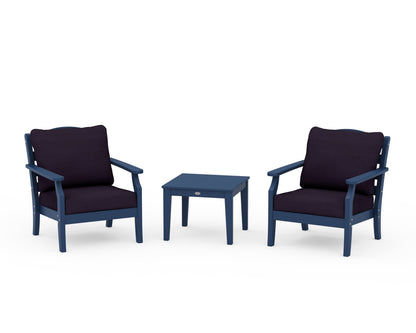 Draper James™ by  POLYWOOD® Savannah 3-Piece Deep Seating Set in Navy / Navy Linen