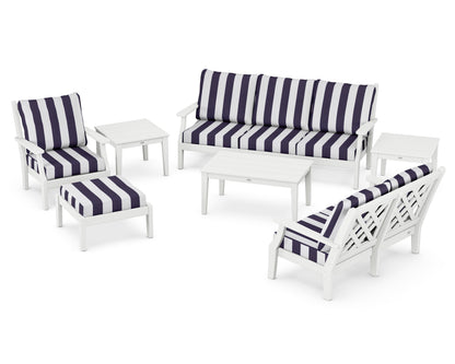 Country Living Wovendale 7-Piece Deep Seating Set in White / Cabana Stripe Navy