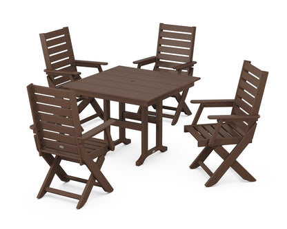 POLYWOOD® Captain Folding Chair 5-Piece Farmhouse Dining Set in Mahogany