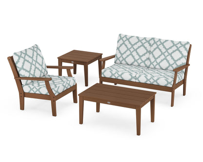 POLYWOOD® Braxton 4-Piece Deep Seating Set in Teak / Trellis Glacier Spa