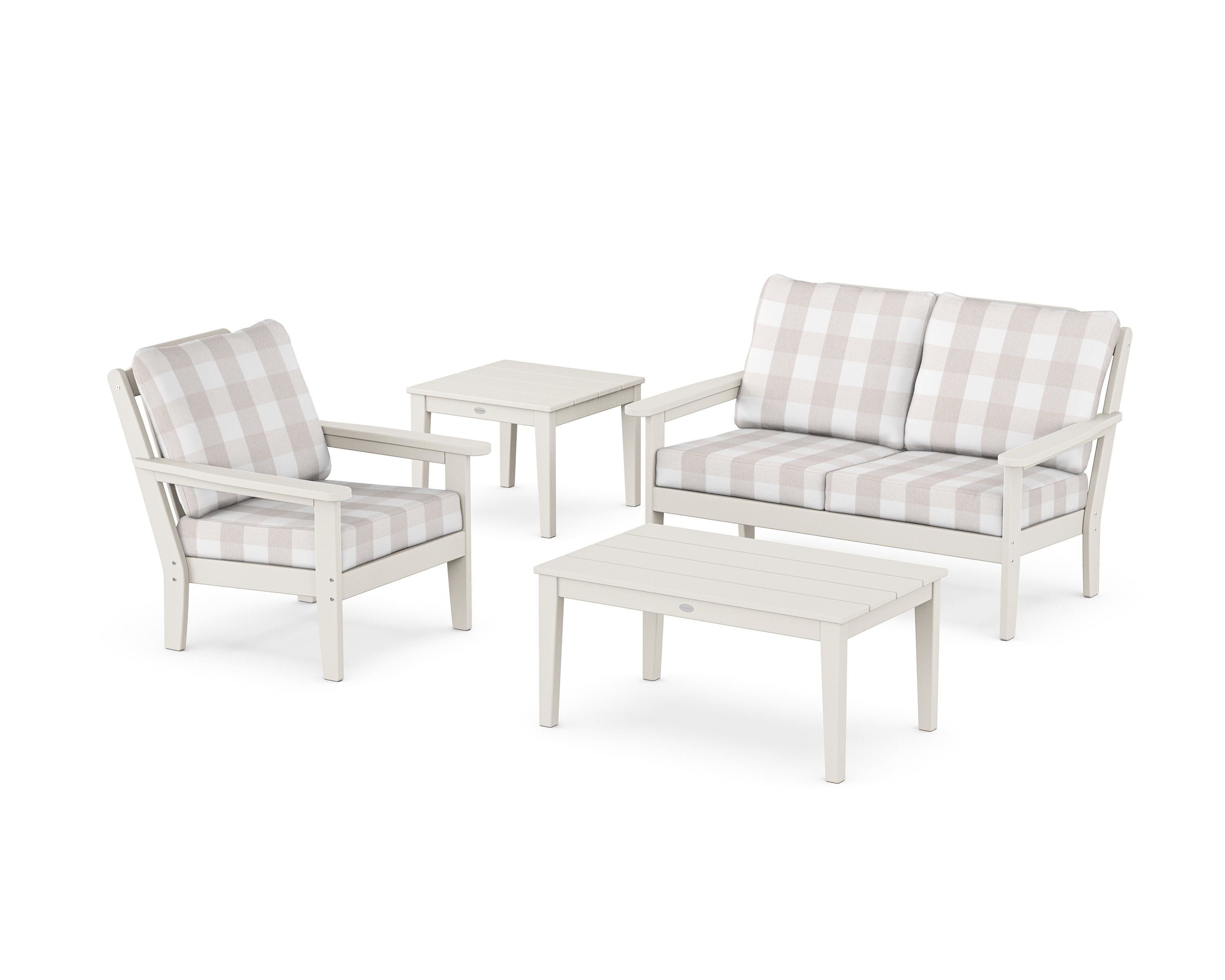 Country Living Wovendale 4-Piece Deep Seating Set in Sand / Buffalo Plaid Dune Burlap