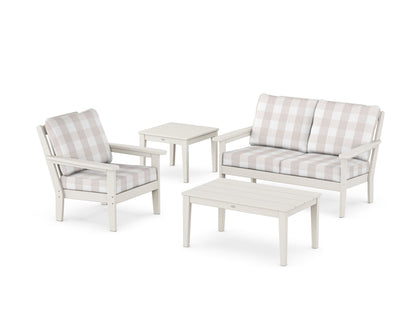 Country Living Wovendale 4-Piece Deep Seating Set in Sand / Buffalo Plaid Dune Burlap