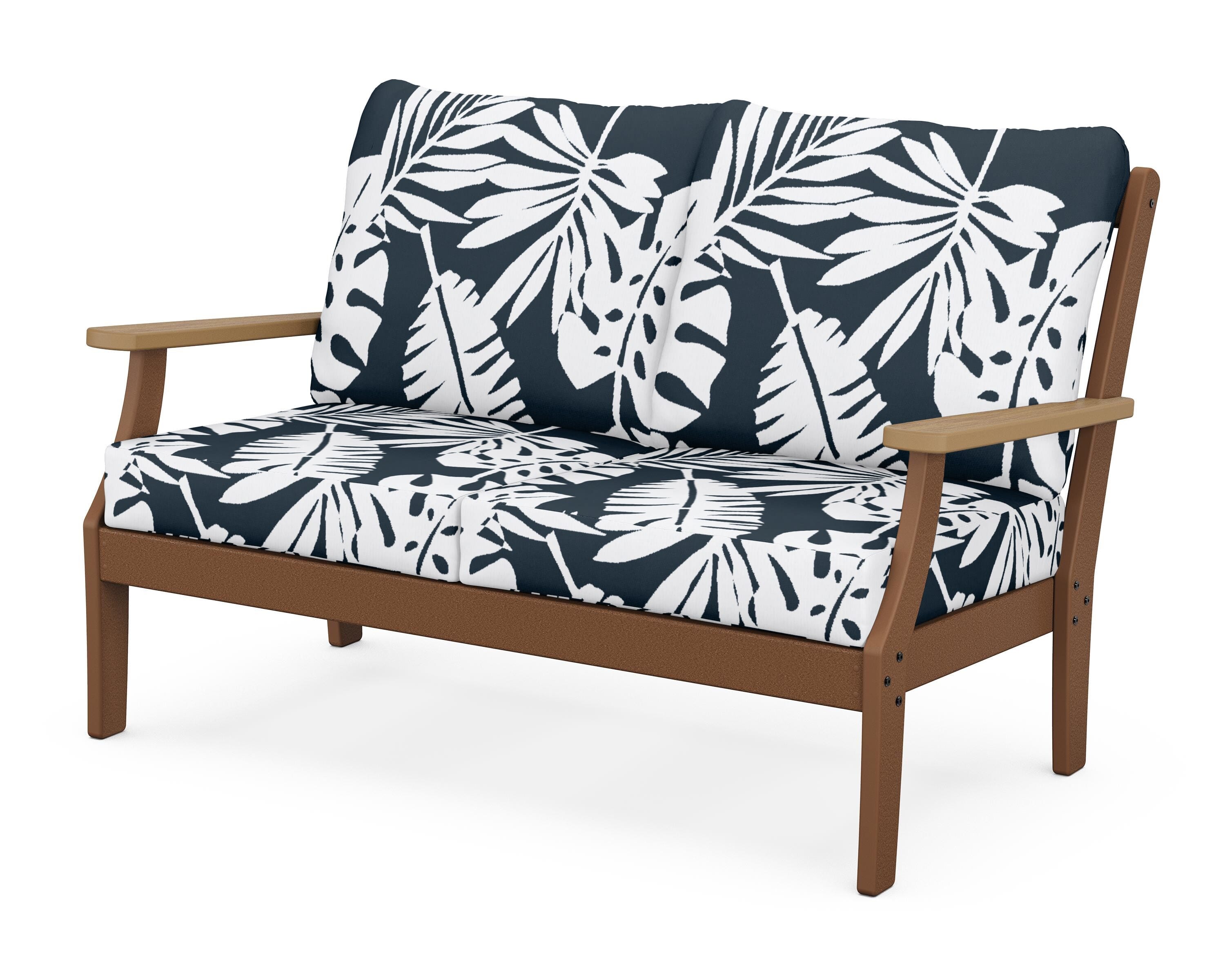 POLYWOOD® Braxton Deep Seating Loveseat in Teak / Natural / Leaf Marine Indigo