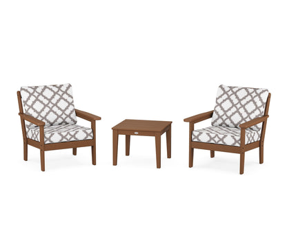 Country Living Cottage 3-Piece Deep Seating Set in Teak / Trellis Grey Mist