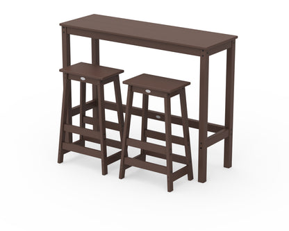 POLYWOOD® Modern Studio Stool 3-Piece Bar Balcony Set in Mahogany