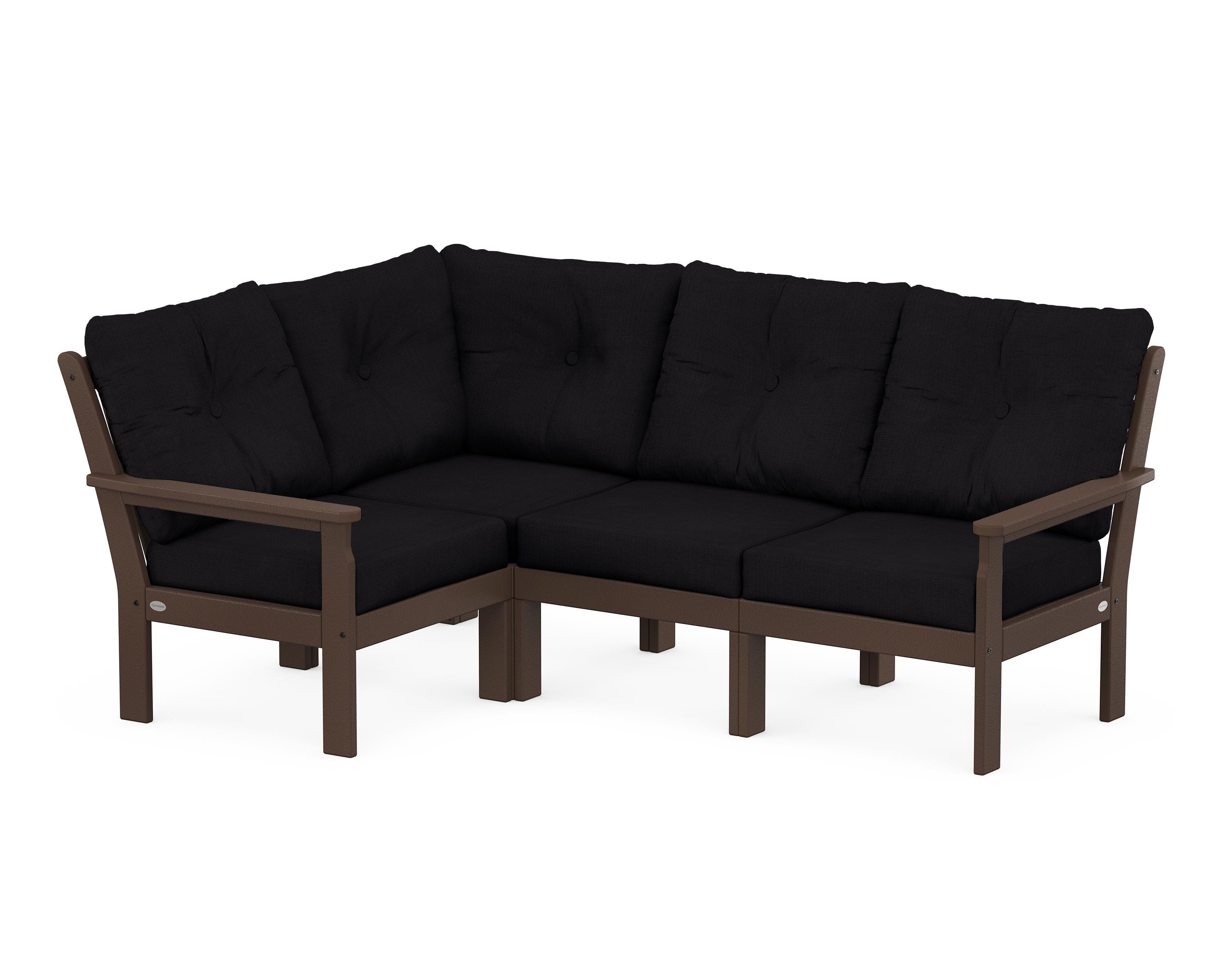 POLYWOOD® Vineyard 4-Piece Sectional in Mahogany / Midnight Linen