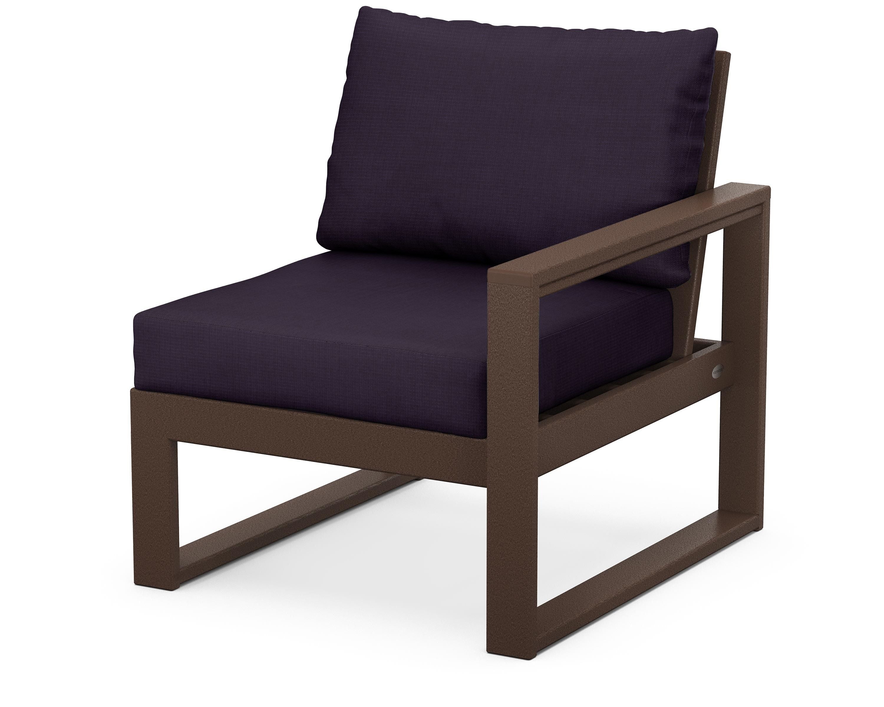 POLYWOOD® EDGE Modular Right Arm Chair in Mahogany / Navy Linen