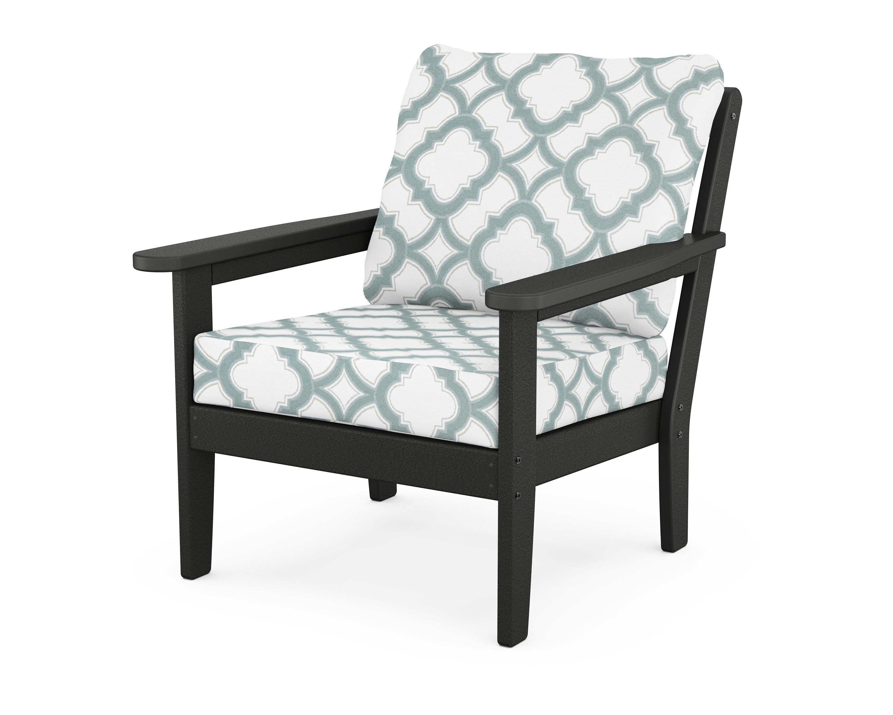 Country Living Cottage Deep Seating Chair in Black / Trellis Glacier Spa