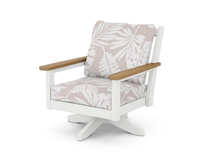 POLYWOOD® Chippendale Deep Seating Swivel Chair in White / Natural / Leaf Dune Burlap