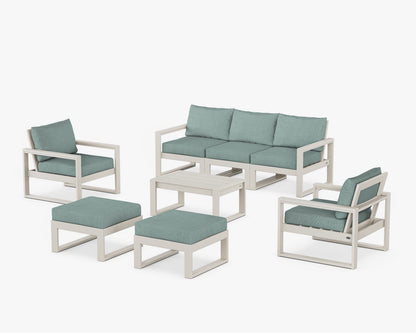 POLYWOOD® EDGE Sectional 8-Piece Lounge Sofa Set in Sand / Glacier Spa
