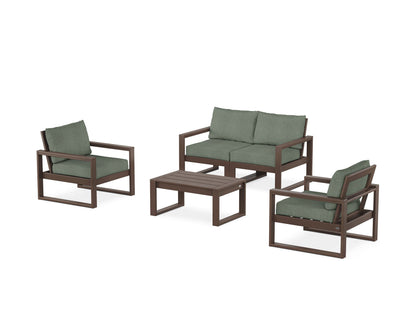 POLYWOOD® EDGE Sectional 4-Piece Deep Seating Set with Loveseat in Mahogany / Cast Sage