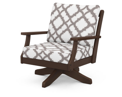 POLYWOOD® Braxton Deep Seating Swivel Chair in Mahogany / Trellis Grey Mist