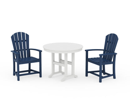 POLYWOOD® Palm Coast 3-Piece Round Farmhouse Dining Set in Navy / White