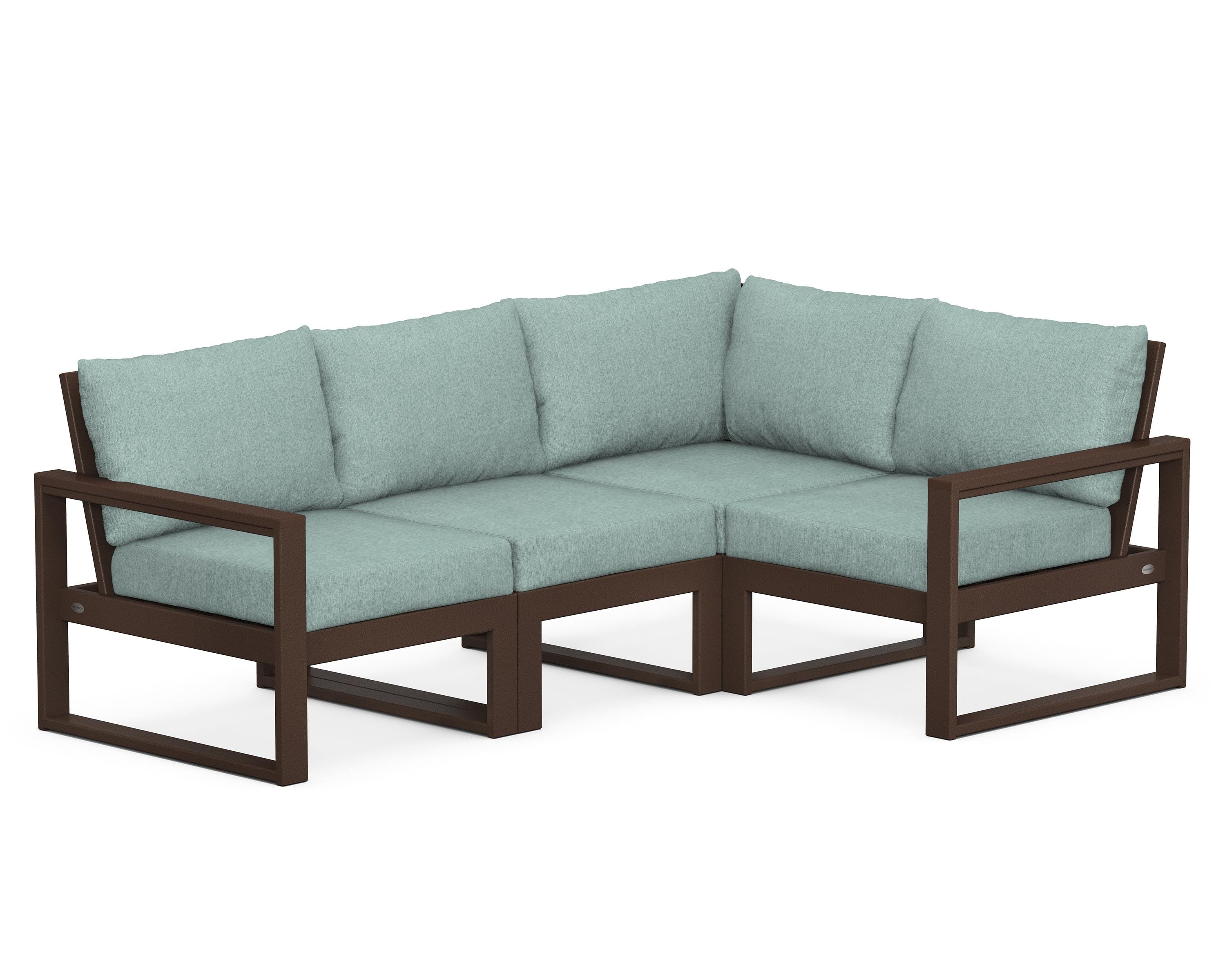 POLYWOOD® EDGE 4-Piece Modular Deep Seating Set in Mahogany / Glacier Spa