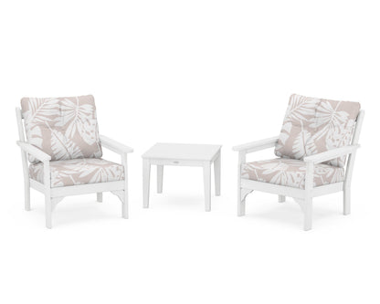 POLYWOOD® Vineyard 3-Piece Deep Seating Set in White / Leaf Dune Burlap