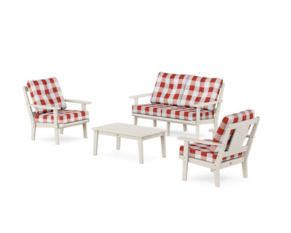 POLYWOOD® Prairie 4-Piece Deep Seating Set with Loveseat in Sand / Buffalo Plaid Crimson