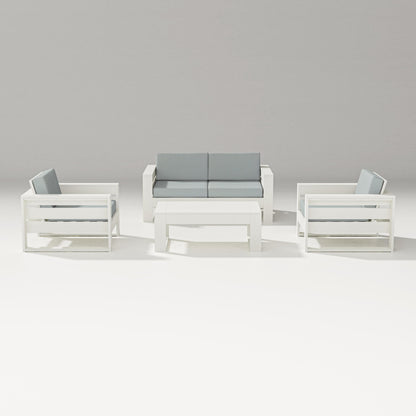 PW Designer Series Latitude 4-Piece Lounge Loveseat Set in Vintage White / Spa