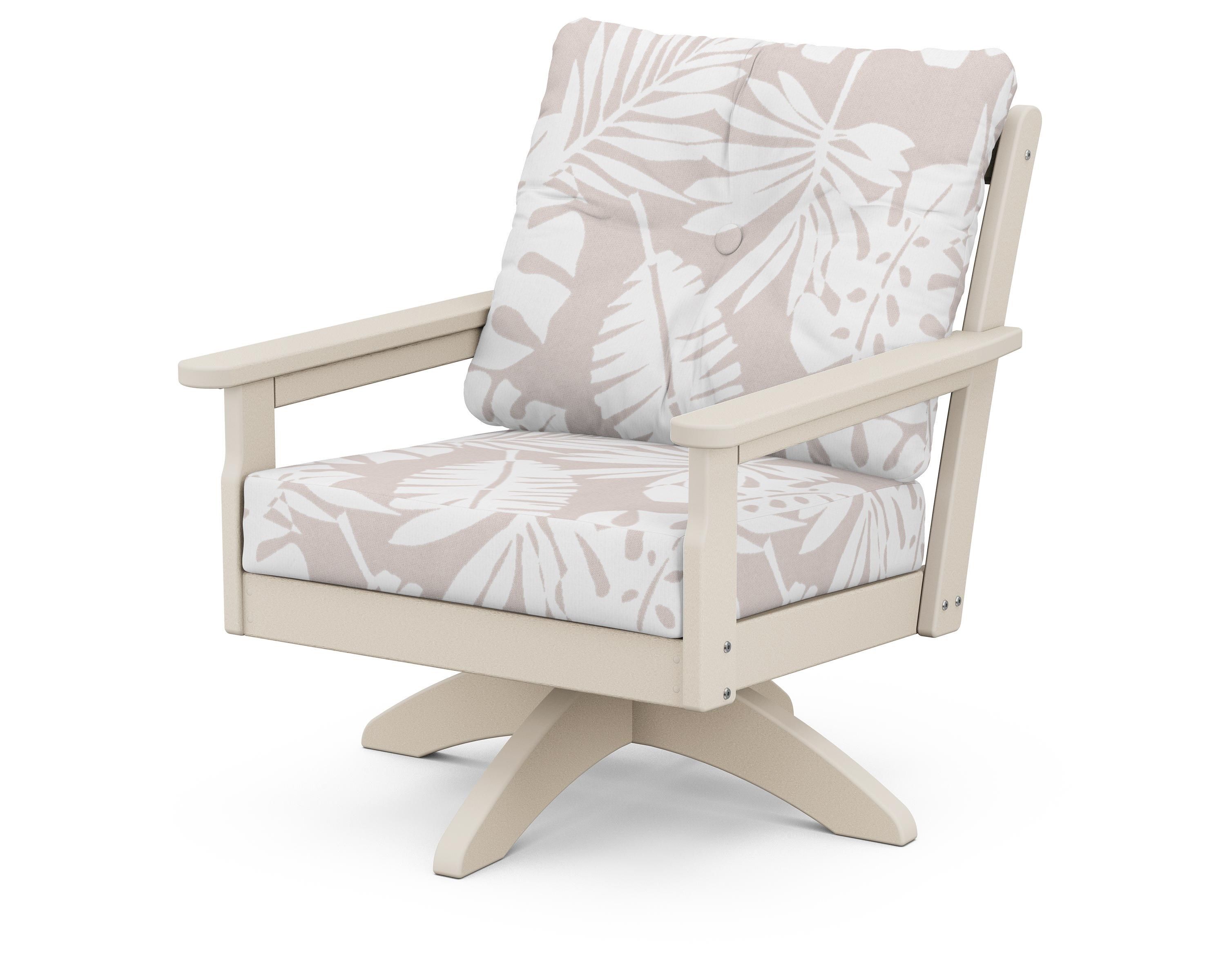 POLYWOOD® Vineyard Deep Seating Swivel Chair in Sand / Leaf Dune Burlap