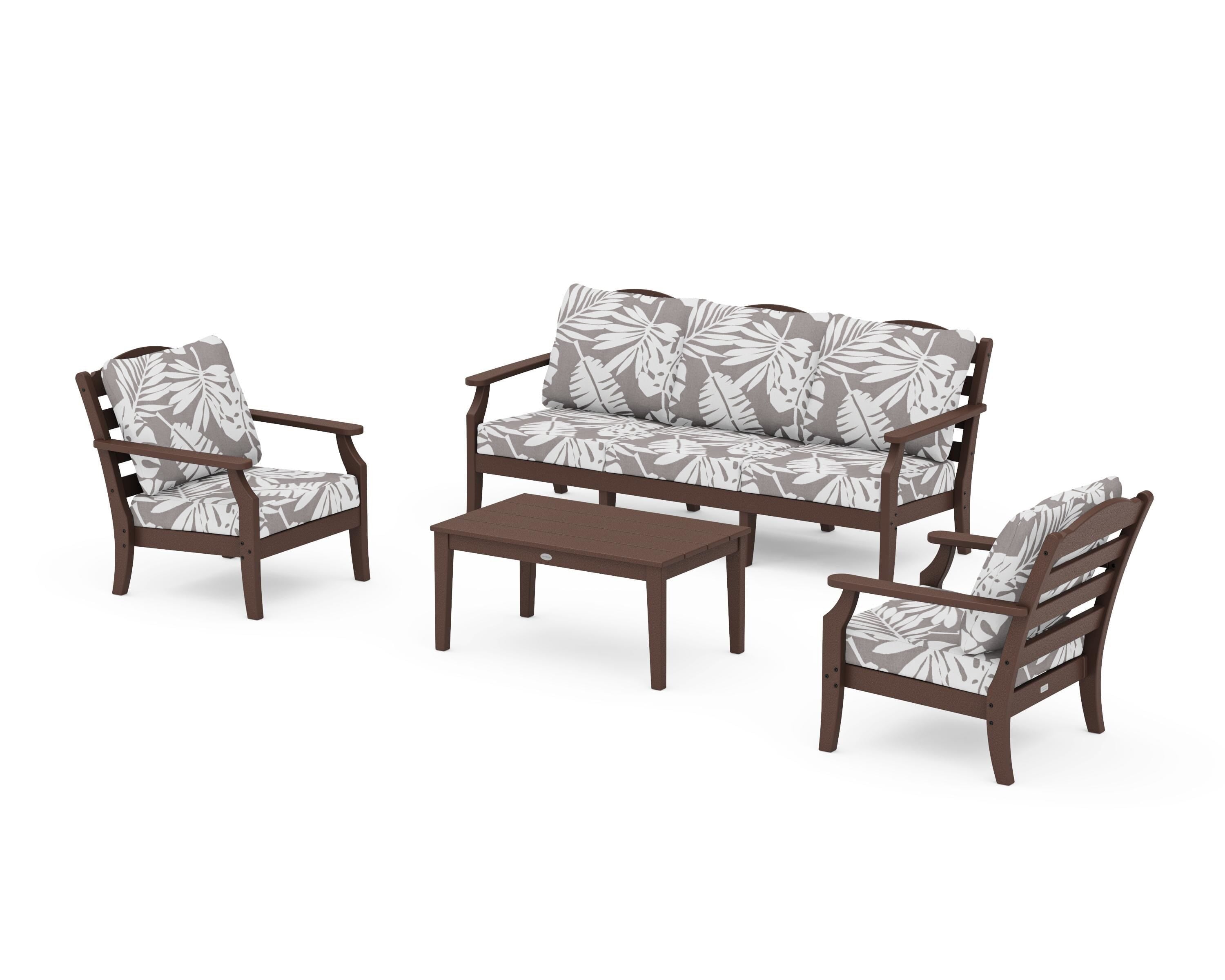 Draper James™ by  POLYWOOD® Savannah 4-Piece Deep Seating Set with Sofa in Mahogany / Leaf Grey Mist