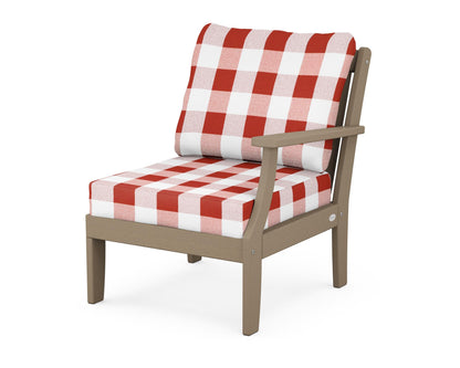POLYWOOD® Braxton Modular Right Arm Chair in Vintage Sahara / Buffalo Plaid Crimson