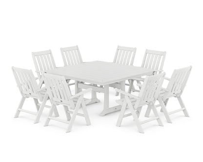 POLYWOOD® Vineyard Folding Chair 9-Piece Square Dining Set with Trestle Legs in White