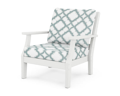 Martha Stewart by POLYWOOD® Chinoiserie Deep Seating Chair in White / Trellis Glacier Spa