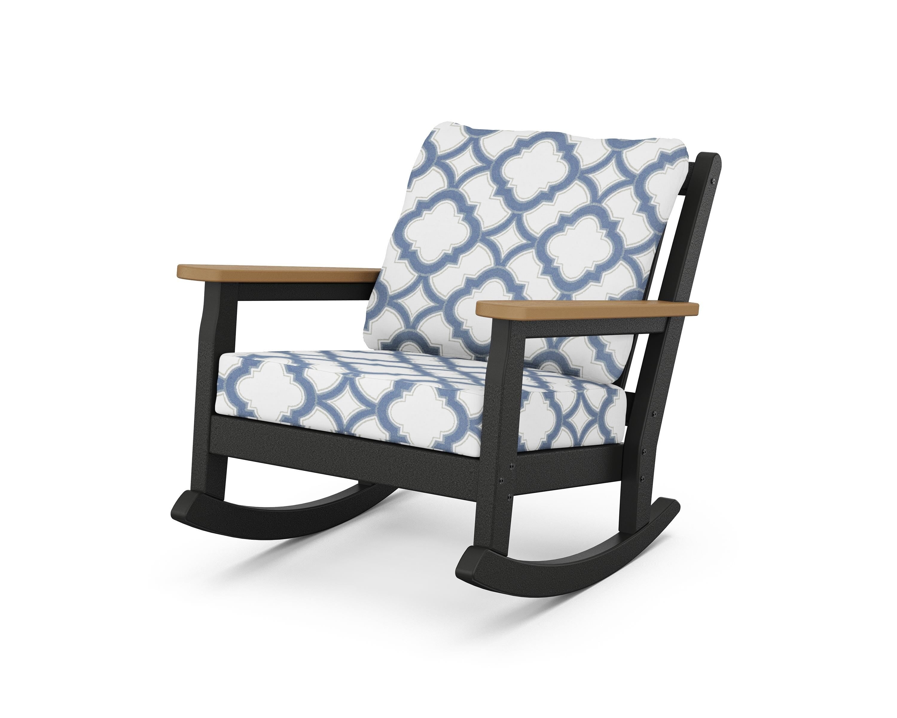 POLYWOOD® Chippendale Deep Seating Rocking Chair in Black / Natural / Trellis Sky Blue