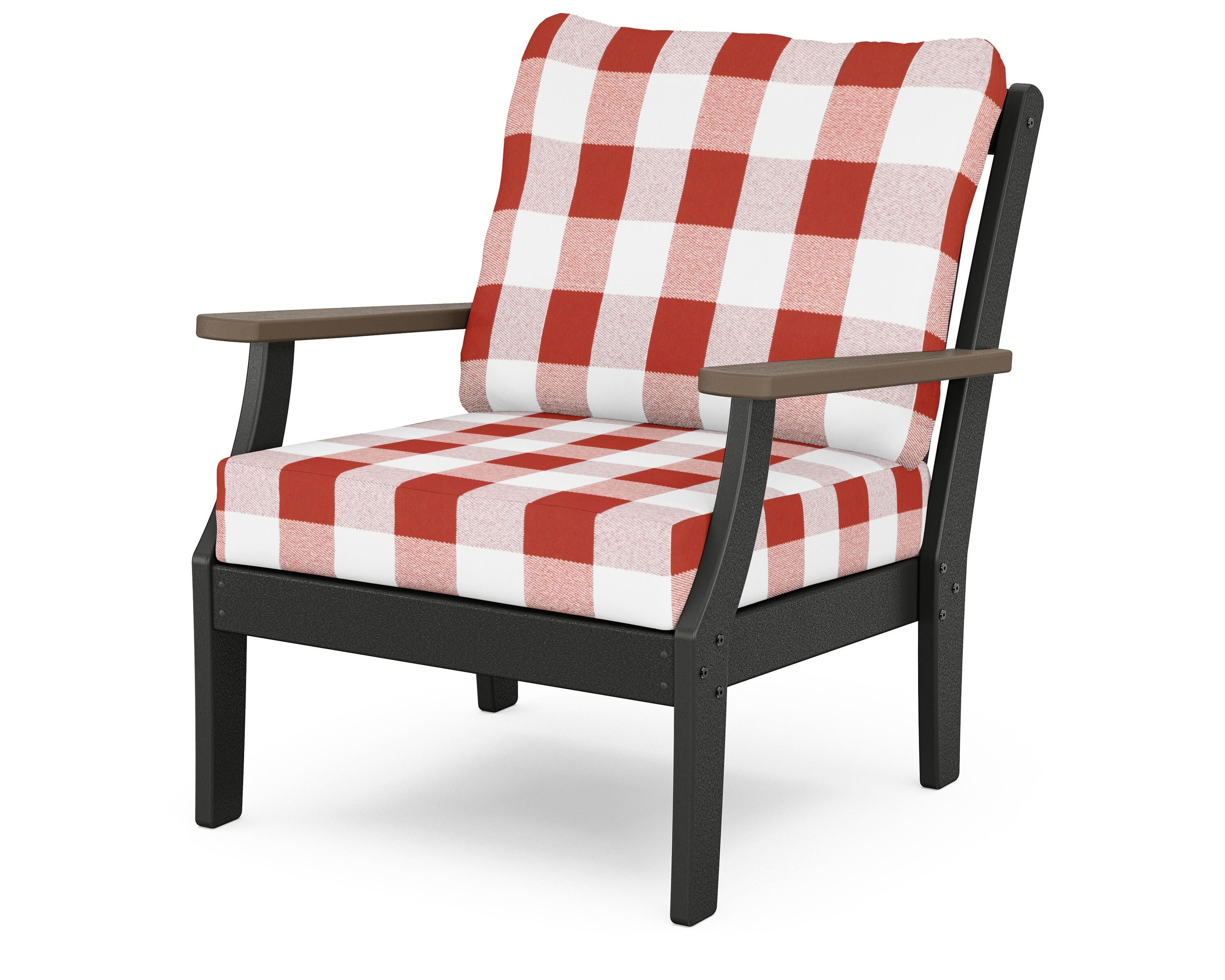 POLYWOOD® Braxton Deep Seating Chair in Black / Kona / Buffalo Plaid Crimson