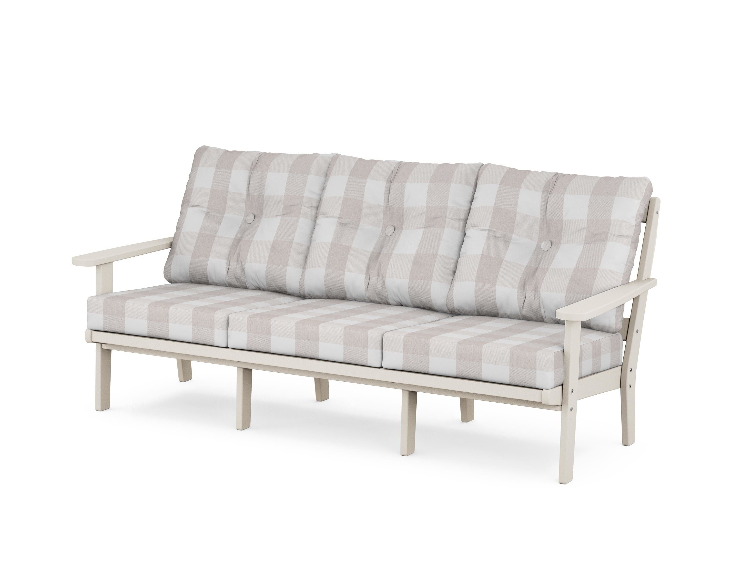 POLYWOOD® Mission Deep Seating Sofa in Sand / Buffalo Plaid Dune Burlap