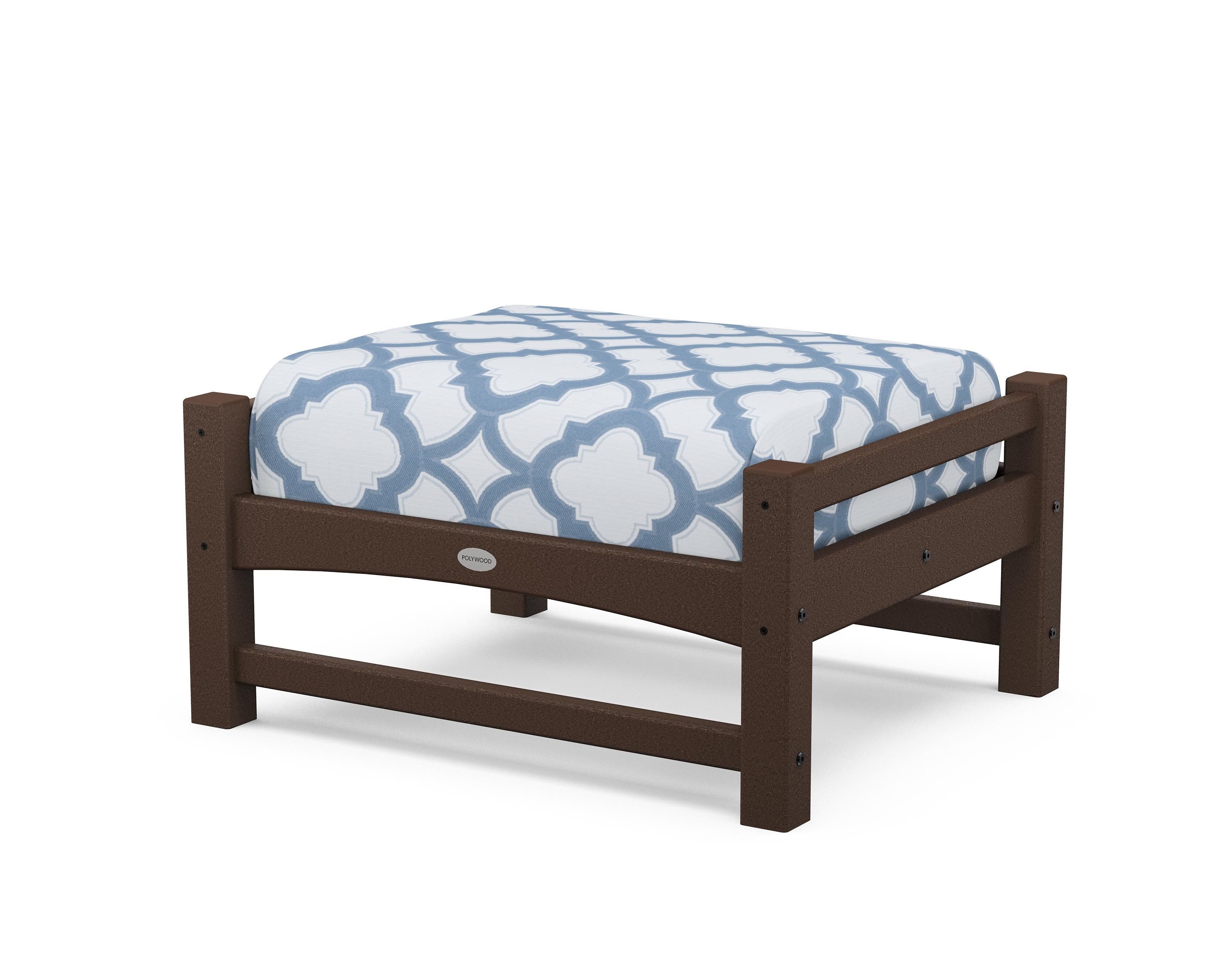 POLYWOOD® Club Ottoman in Mahogany / Trellis Sky Blue