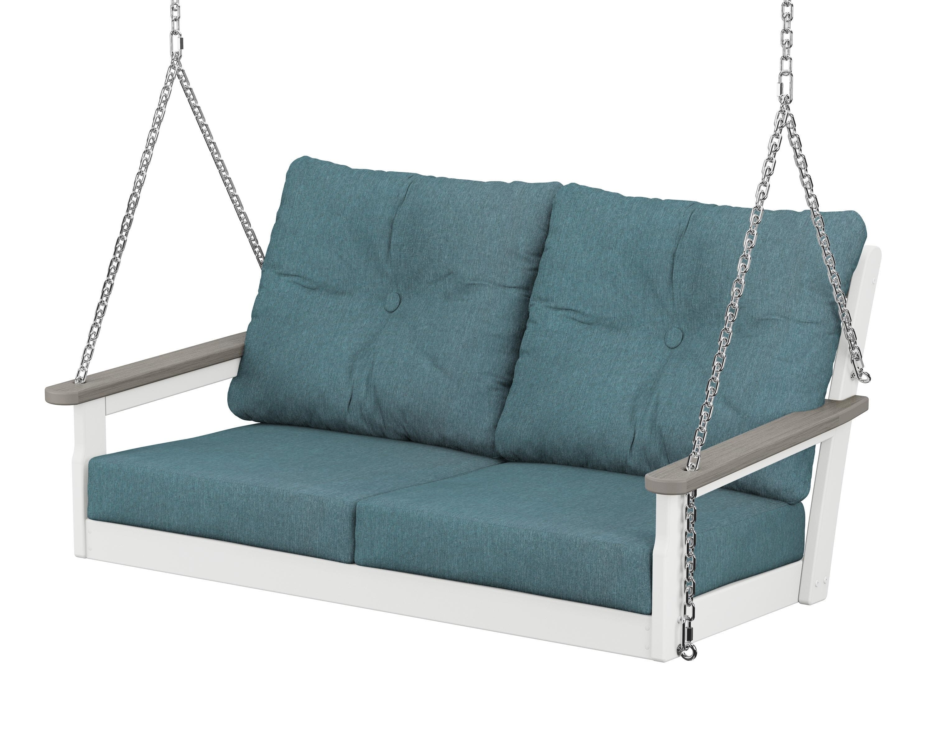 POLYWOOD® Vineyard Deep Seating Swing in White / Driftwood / Ocean Teal