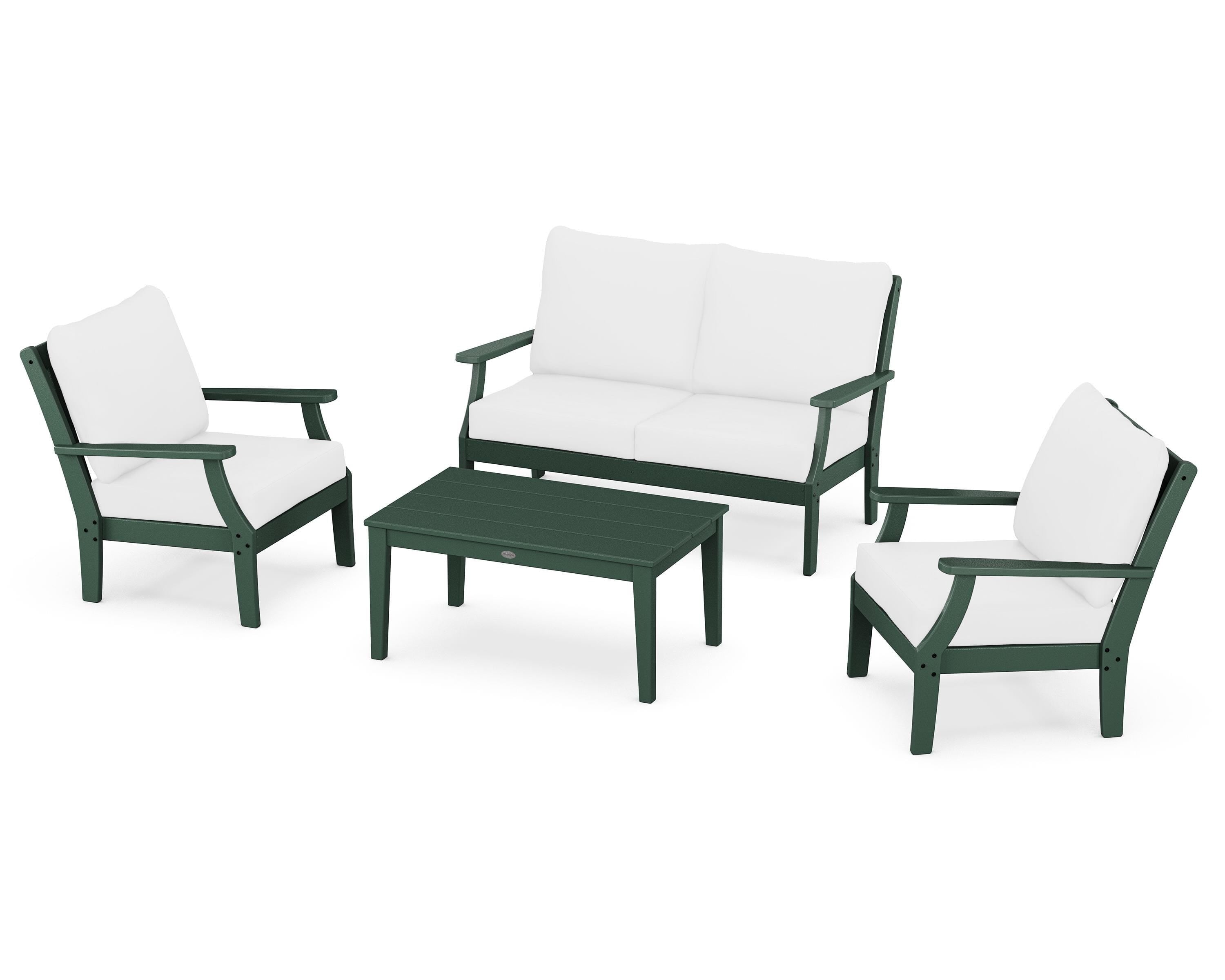 POLYWOOD® Braxton 4-Piece Deep Seating Chair Set in Green / Natural