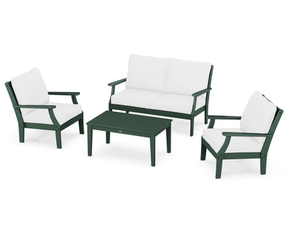 POLYWOOD® Braxton 4-Piece Deep Seating Chair Set in Green / Natural