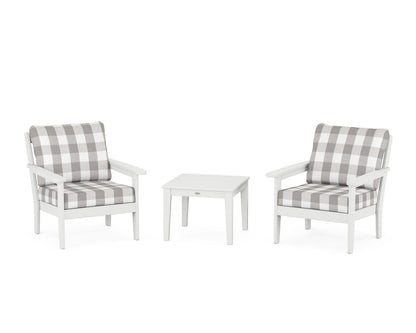 Country Living Cottage 3-Piece Deep Seating Set in White / Buffalo Plaid Grey Mist