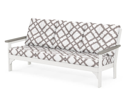 POLYWOOD® Vineyard Deep Seating Sofa in White / Driftwood / Trellis Grey Mist