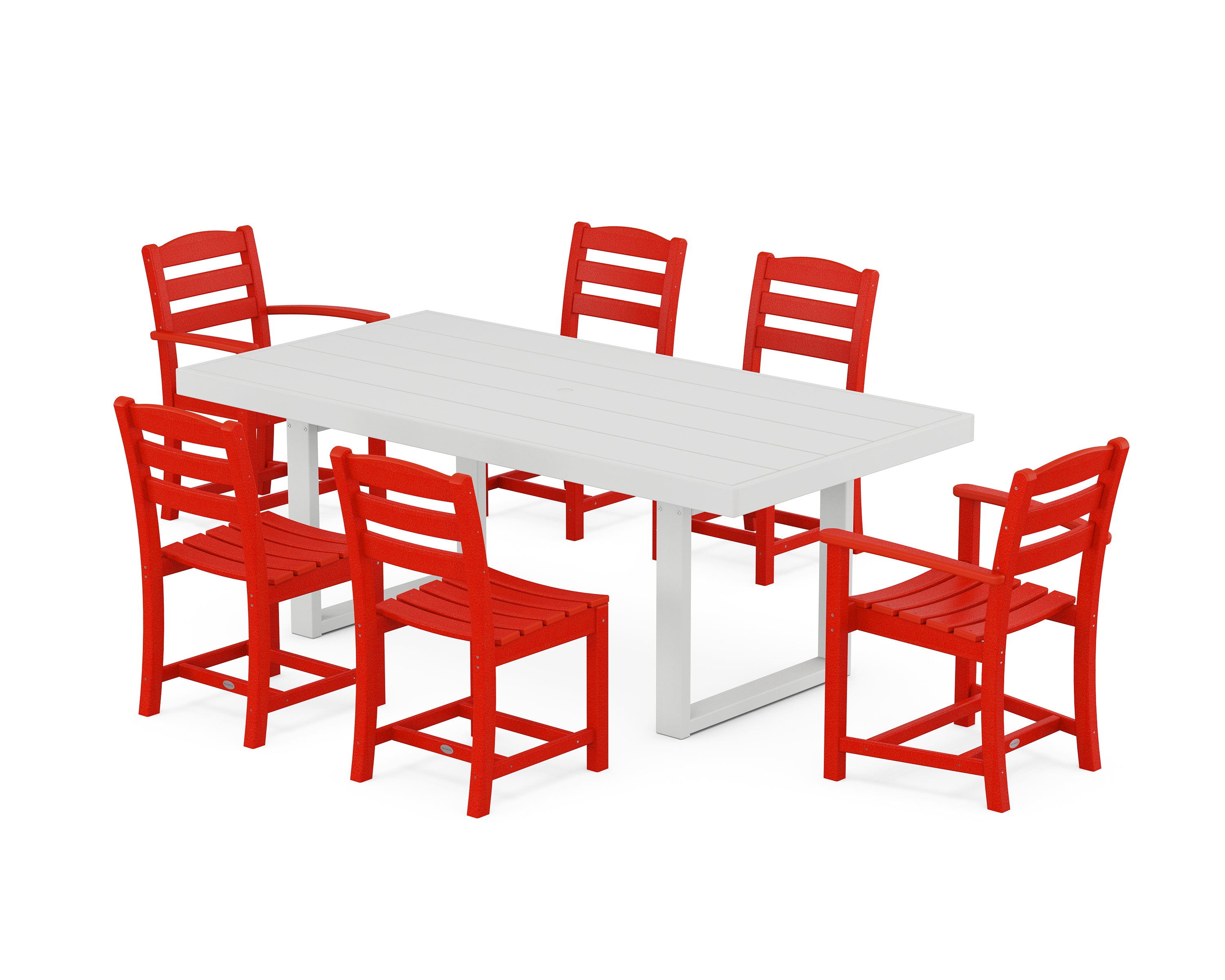 POLYWOOD® La Casa Café 7-Piece Dining Set in Sunset Red / White
