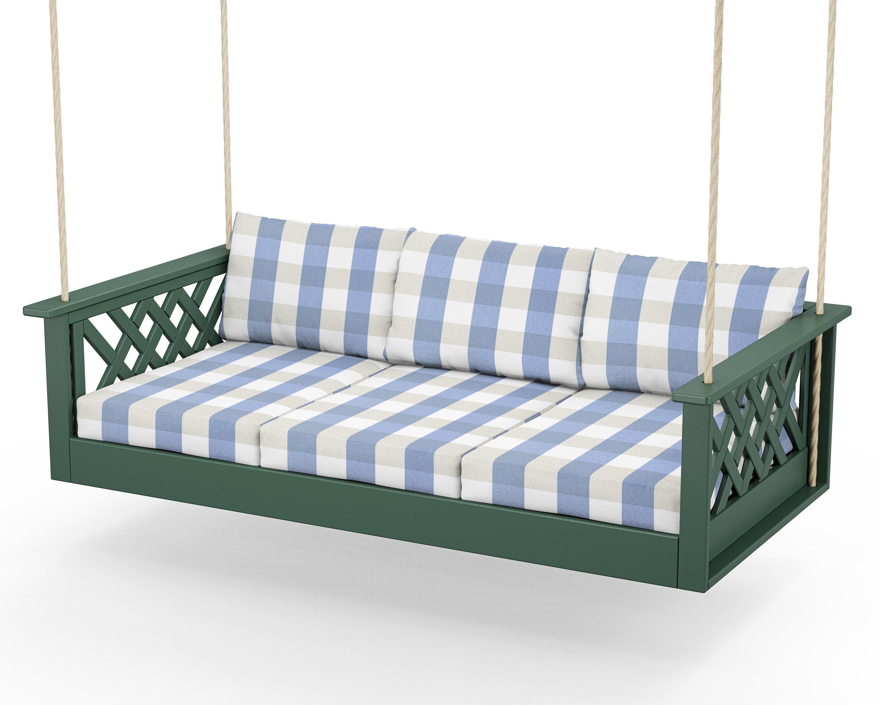 Country Living Wovendale Daybed Swing in Green / Buffalo Plaid Sky Blue