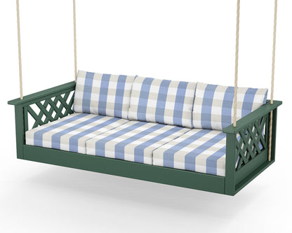 Country Living Wovendale Daybed Swing in Green / Buffalo Plaid Sky Blue