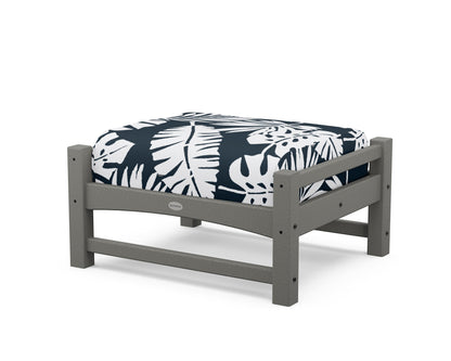 POLYWOOD® Club Ottoman in Slate Grey / Leaf Marine Indigo